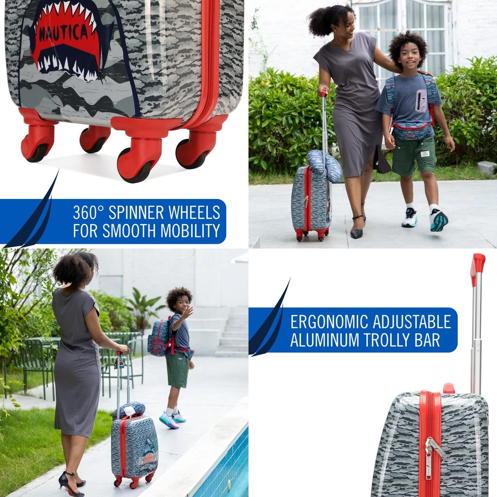 Nautica Kids 18" Airline Approved Carry-on 5-Piece Luggage Set | Shark Attack 3