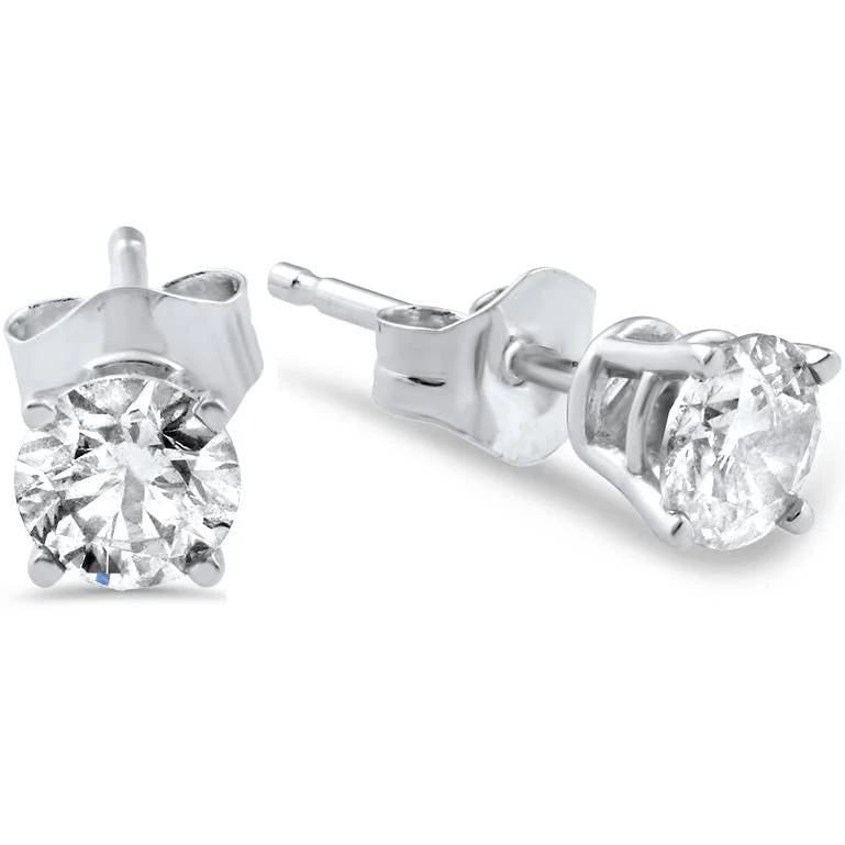 Pompeii3 1/2Ct Round Diamond Studs Earrings in 14K White Or Yellow Gold Basket Setting 3