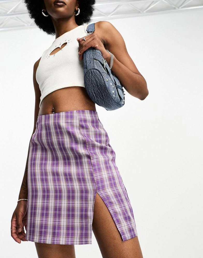 Heartbreak Tall Heartbreak Tall tailored mini skirt in purple check 2