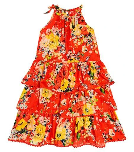 Zimmermann Alight Tiered Halter Dress, Red Floral, Size 10