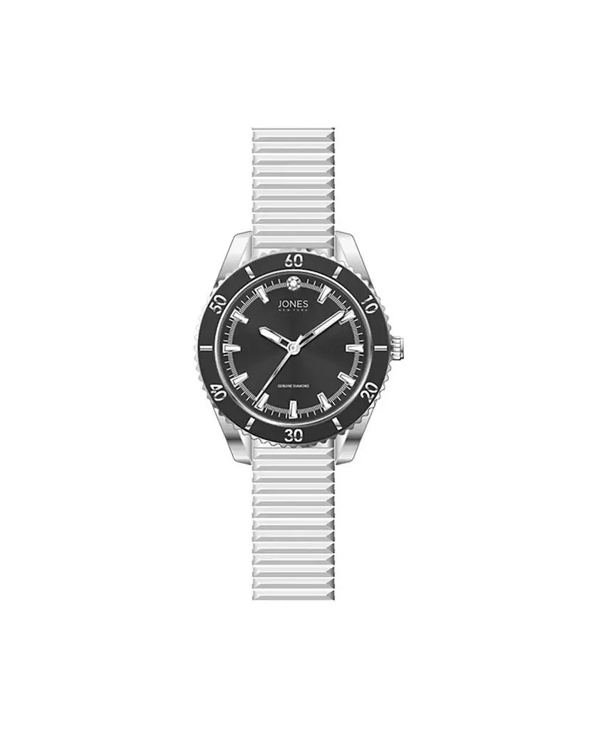 American Exchange Women's Genuine Diamond Black Dial and Silver-Tone Expansion Metal Bracelet Analog Watch 34mm 1