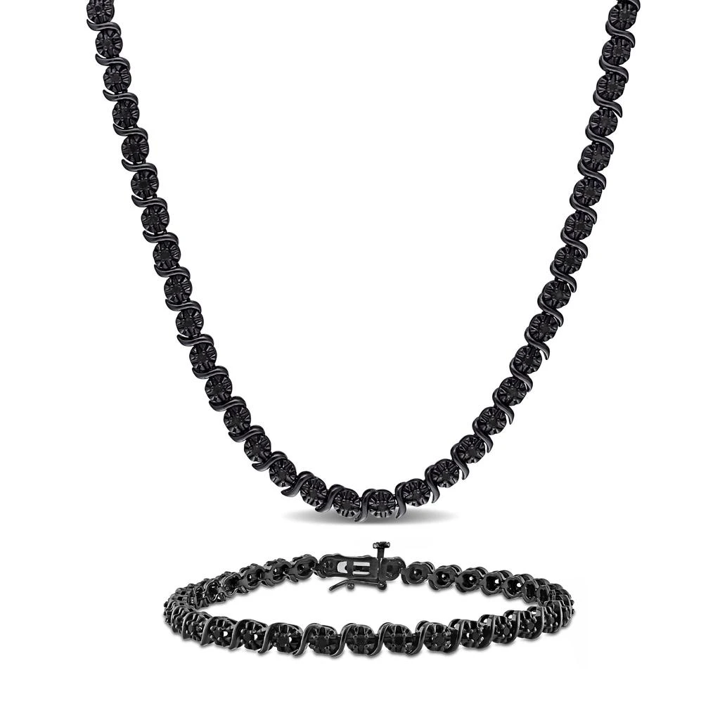 Mimi & Max 1 1/2ct TDW Black Diamond Tennis Bracelet and Necklace Set Sterling Silver Black Rhodium 1