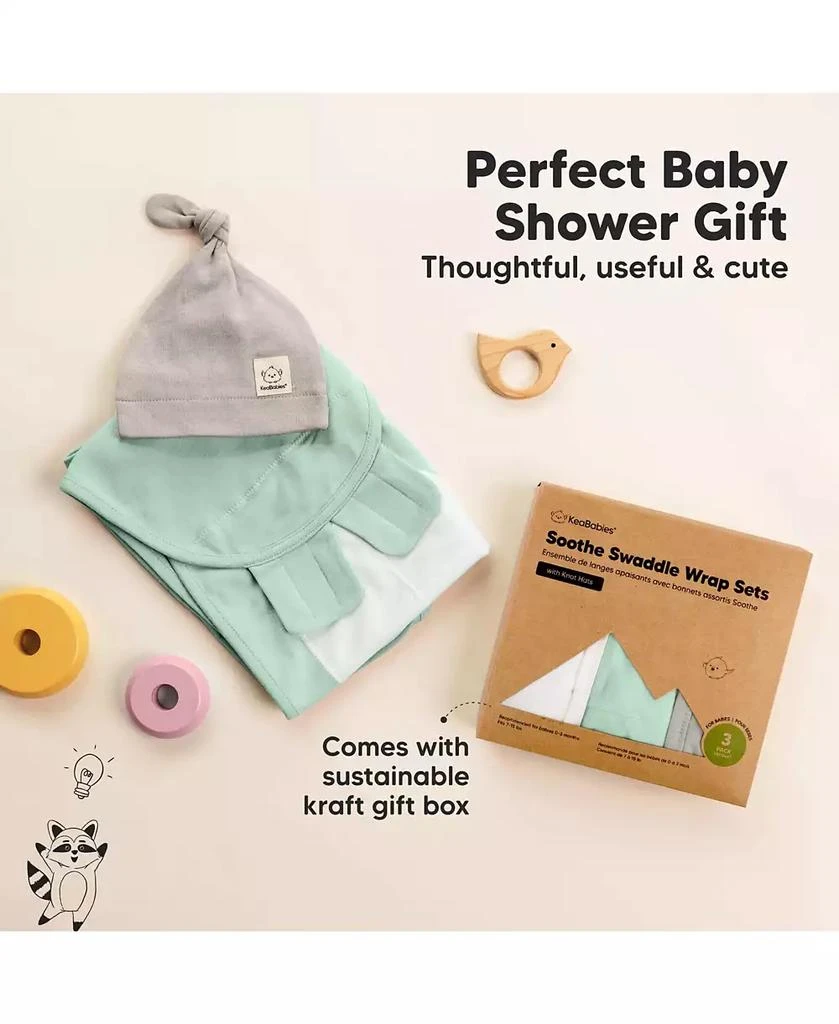 KeaBabies 3-Pack Organic Baby Swaddle Sleep Sacks with Knot Hats, Newborn Baby Swaddles Wrap 0-3 Months, Ergonomic Wearable Blanket 9