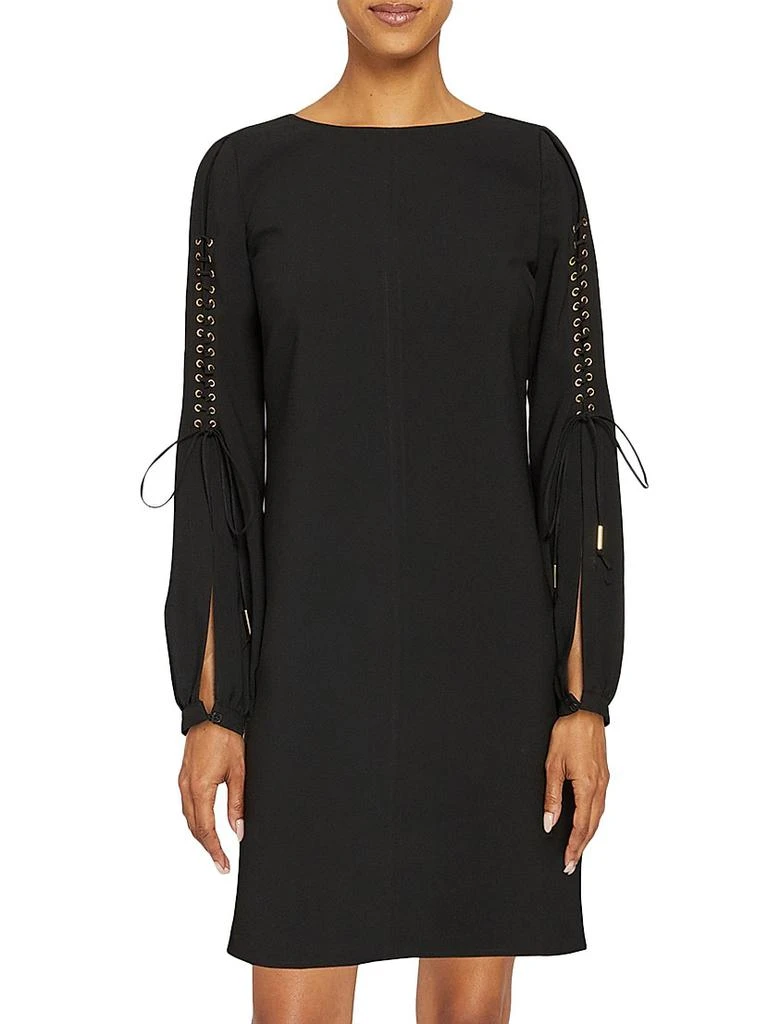 Santorelli Lattice-Sleeve Crepe Shift Dress 3