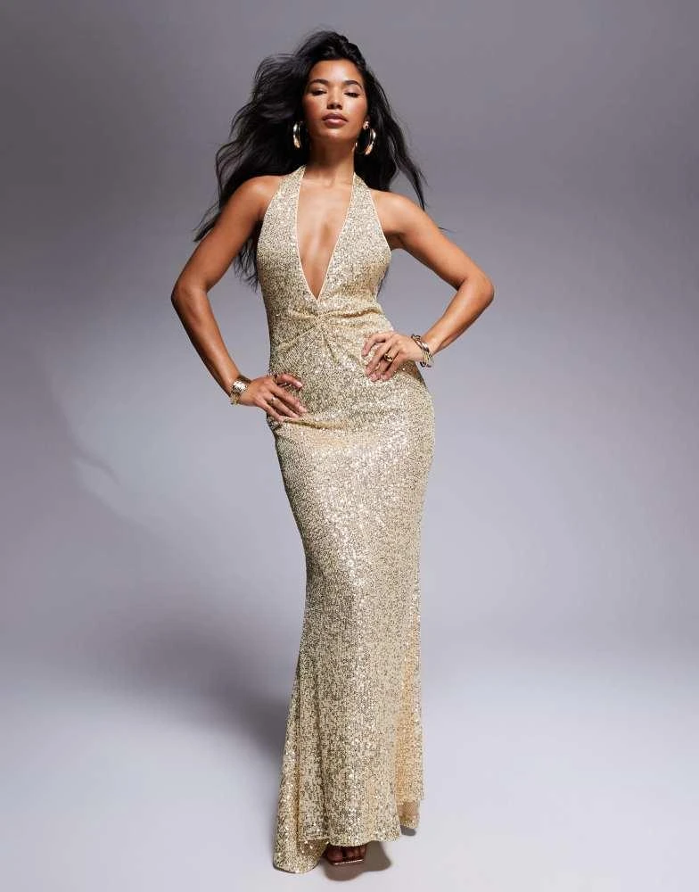 Shop ASOS DESIGN sequin super plunge maxi dress in gold on Sale at  BeyondStyle  Get 45% Off ASOS DESIGN sequin super plunge maxi dress in  gold with Limited-Time Flash Deals, Exclusive