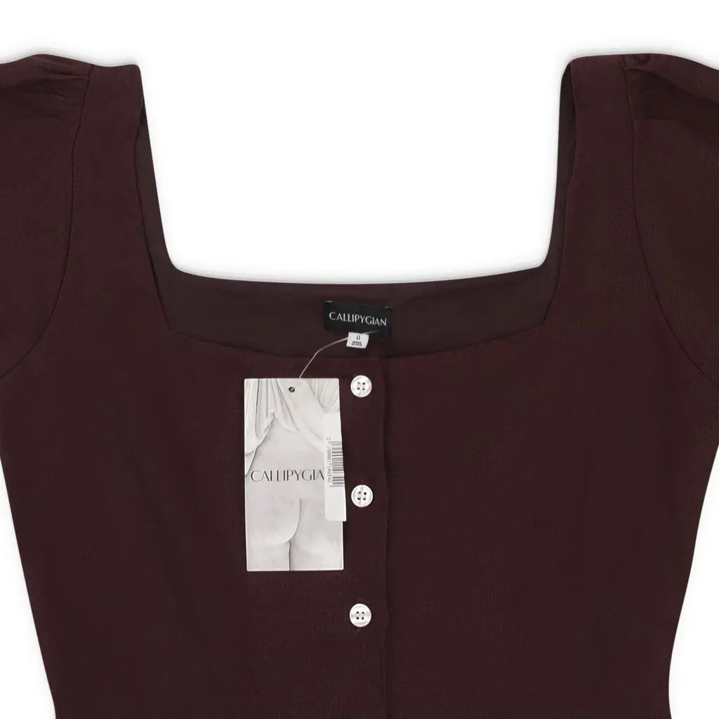 Callipygian CALLIPYGIAN LINEN?BUTTON?DOWN BROWN MINI DRESS 3