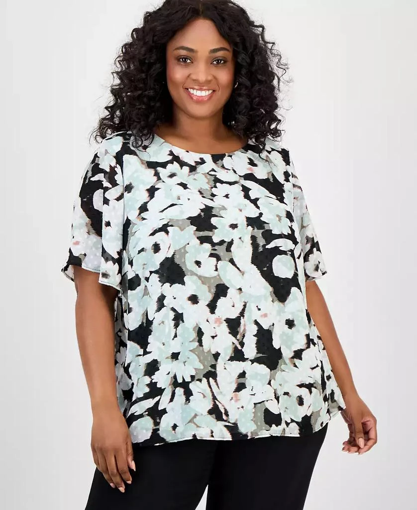 Plus Size Floral-Print Clip-Dot Shirt – On Sale Now with Up to 31