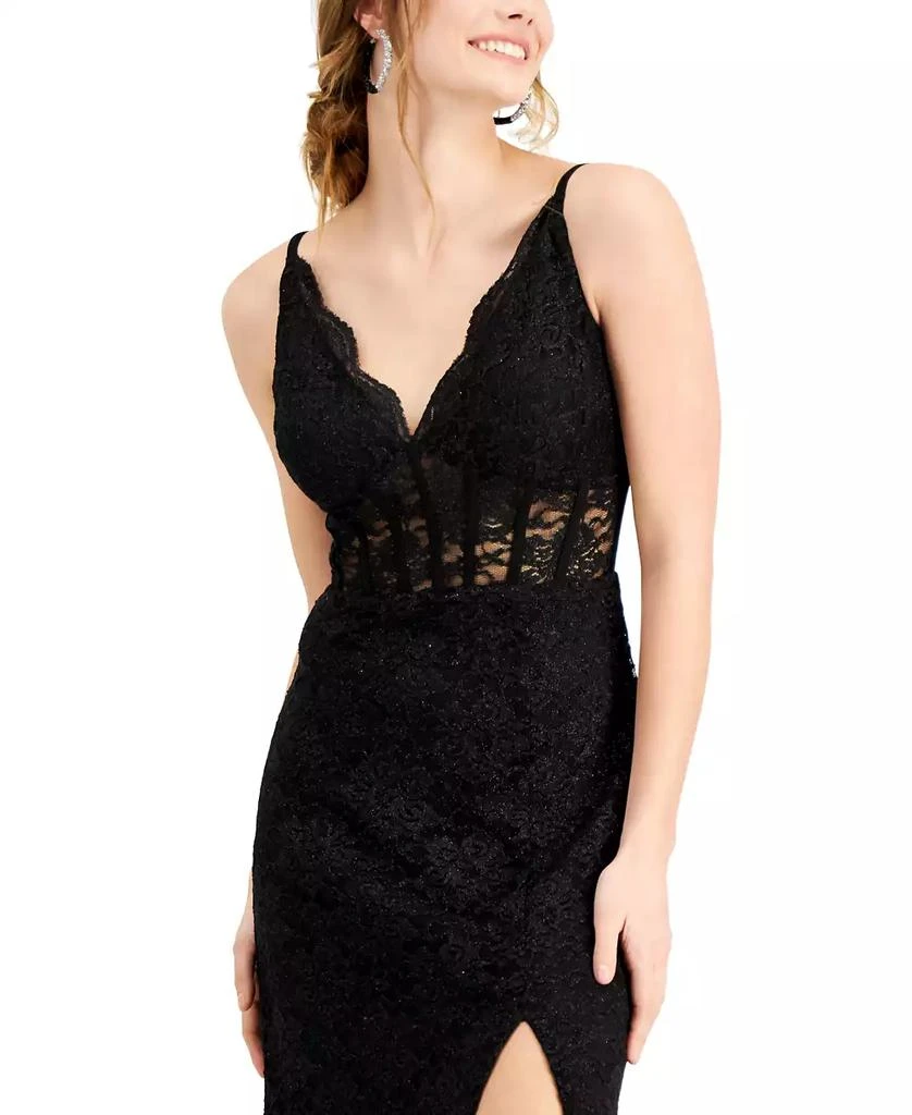 Morgan & Company Juniors' Glitter Scallop Lace Corset Gown 4
