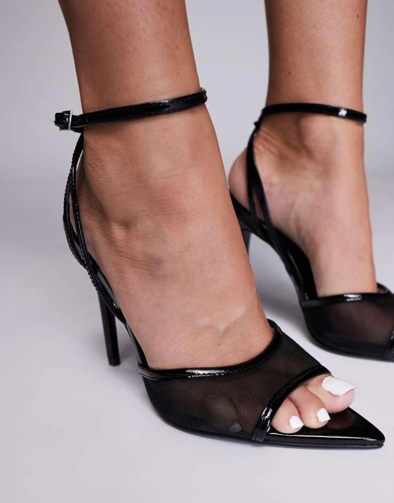 ASOS ASOS DESIGN Ninja pointed high heeled sandals in black mesh 4