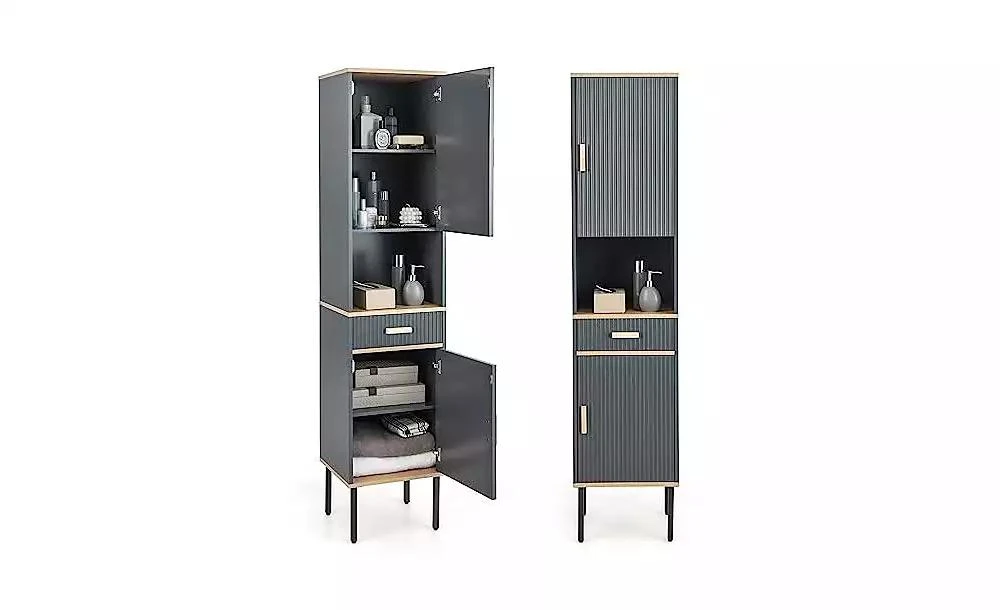 Volenca Free-Standing Bathroom Cabinet Narrow Linen with Doors and Drawer