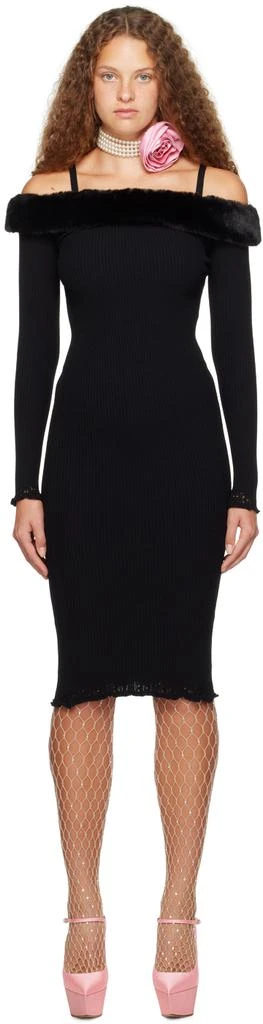 BLUMARINE Black Faux-Fur Midi Dress 1