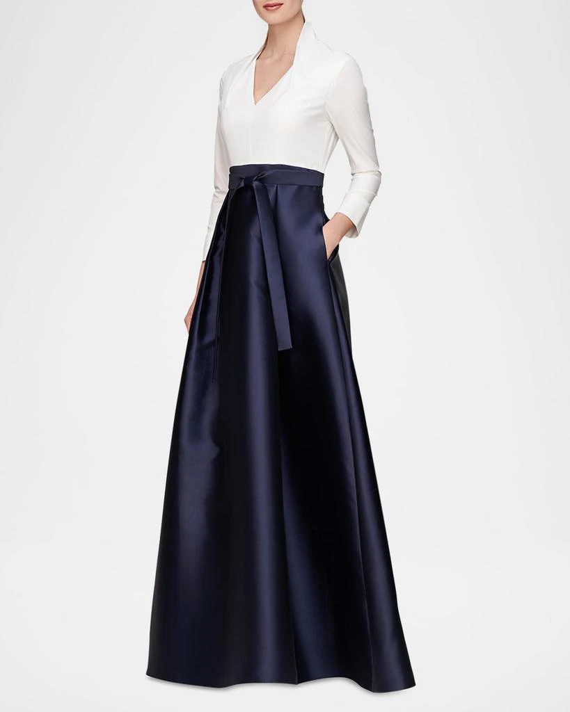 Kay Unger Phoebe 3/4-Sleeve Collared Poplin A-Line Gown - Dresses & Skirts  - Free Shipping - BeyondStyle