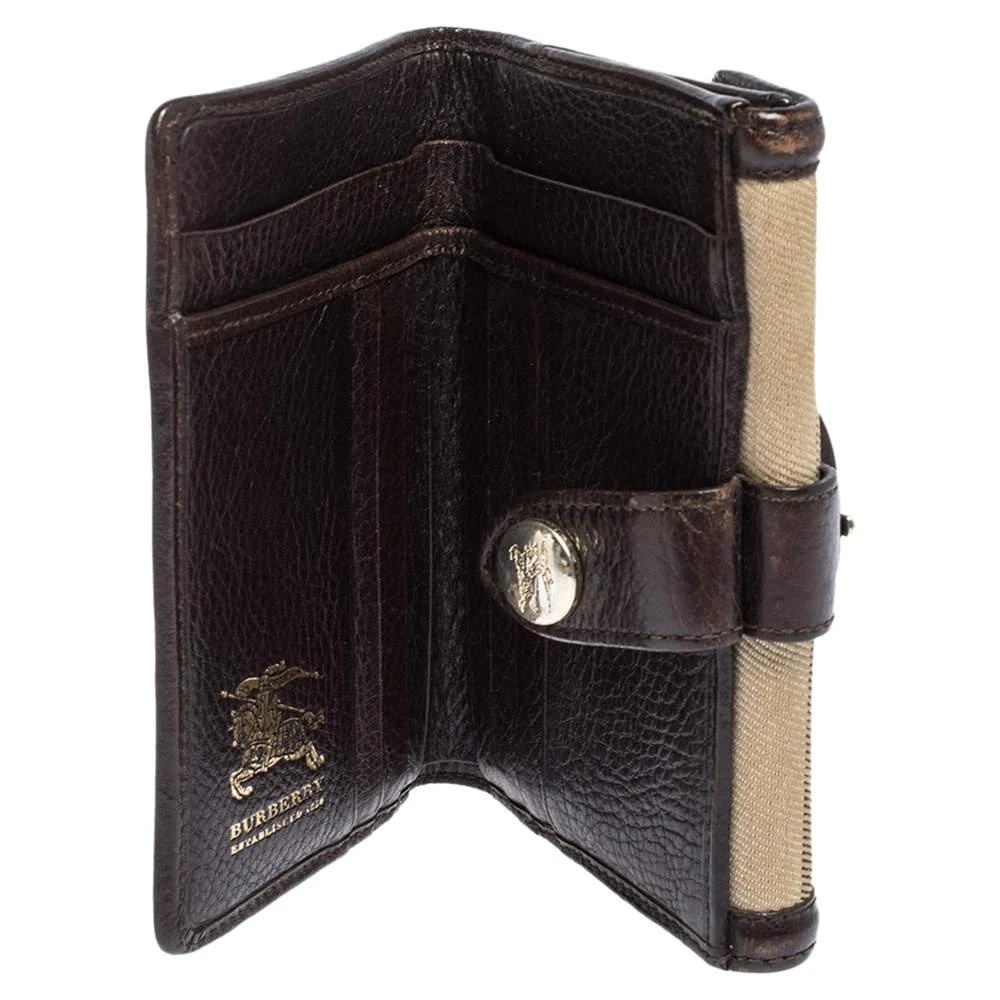 Burberry Burberry Brown/Beige Nova Check Canvas and Leather Buckle Compact Wallet 2