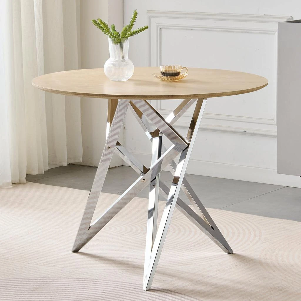 Streamdale Furniture Streamdale 37" Round Dining Table, Small Kitchen Table w/Silver Metal Legs (2-4 People)