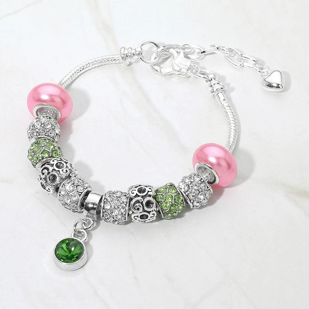 FASHNZFAB Round Stone Bezel Charm Accent Multi Beaded Bracelet