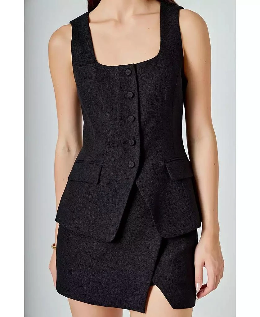 Endless Rose Women's Tweed Buttoned Scoop Neck Vest 1