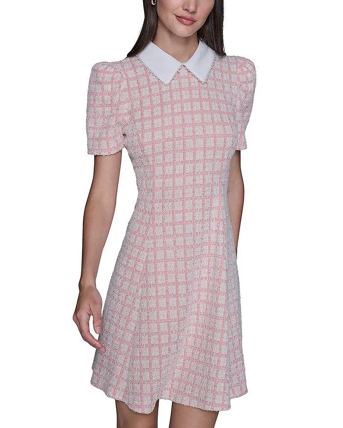 karl lagerfeld paris women's puff-sleeve belted a-line dress Women's Lace Midi Dress | French Beige