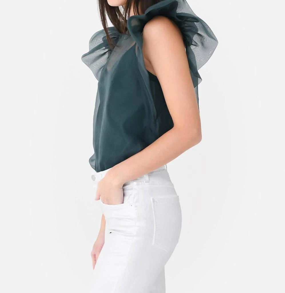Jonathan Simkhai Corina Organza Ruffle Top In Emerald 2