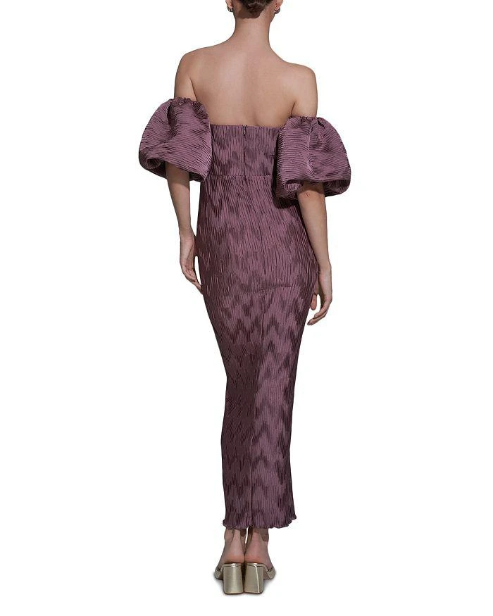 L'IDEE Off-the-Shoulder Puff Sleeve Pleated Gown 2