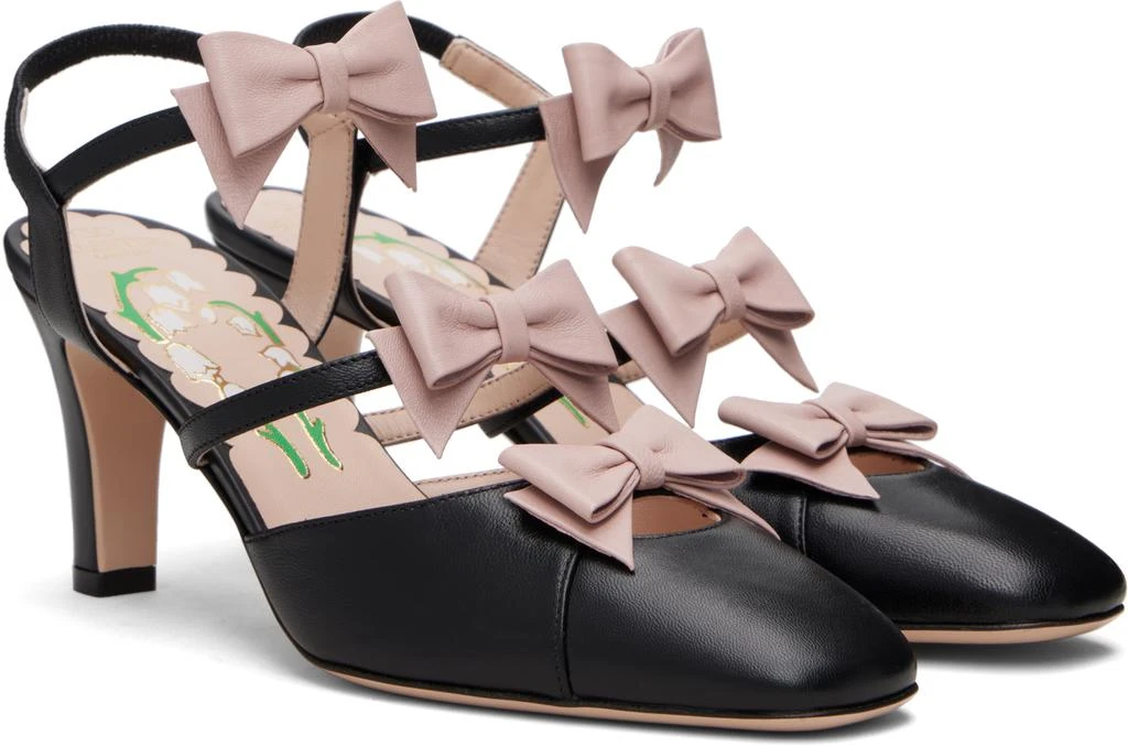 Valentino Black Slingback Leather Bow Heels 4