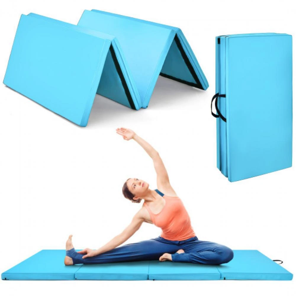 Hivvago 4-Panel Folding Gymnastics Mat with Carrying Handles for Home Gym-Blue 4