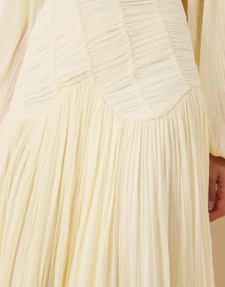 ASOS ASOS DESIGN long sleeve shirred crinkle maxi dress with dropped waist in lemon yellow 4