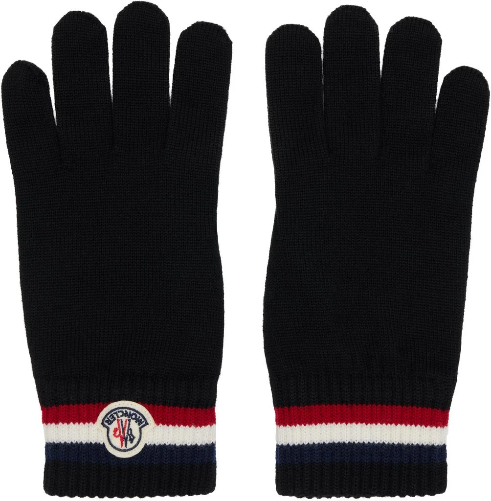 Moncler Black Tricolor Wool Gloves
