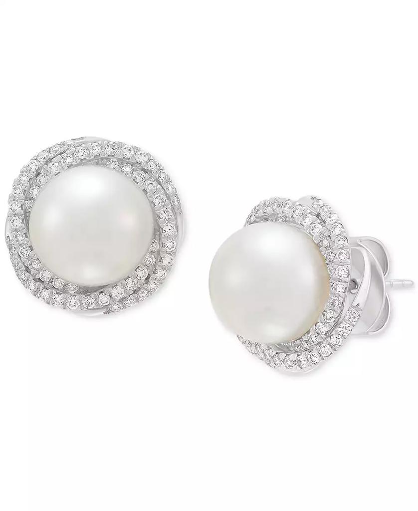 Grown With Love Cultured Freshwater Pearl (6mm) & Lab Grown Diamond (3/4 ct. t.w.) Love Knot Stud Earrings in 14k White Gold