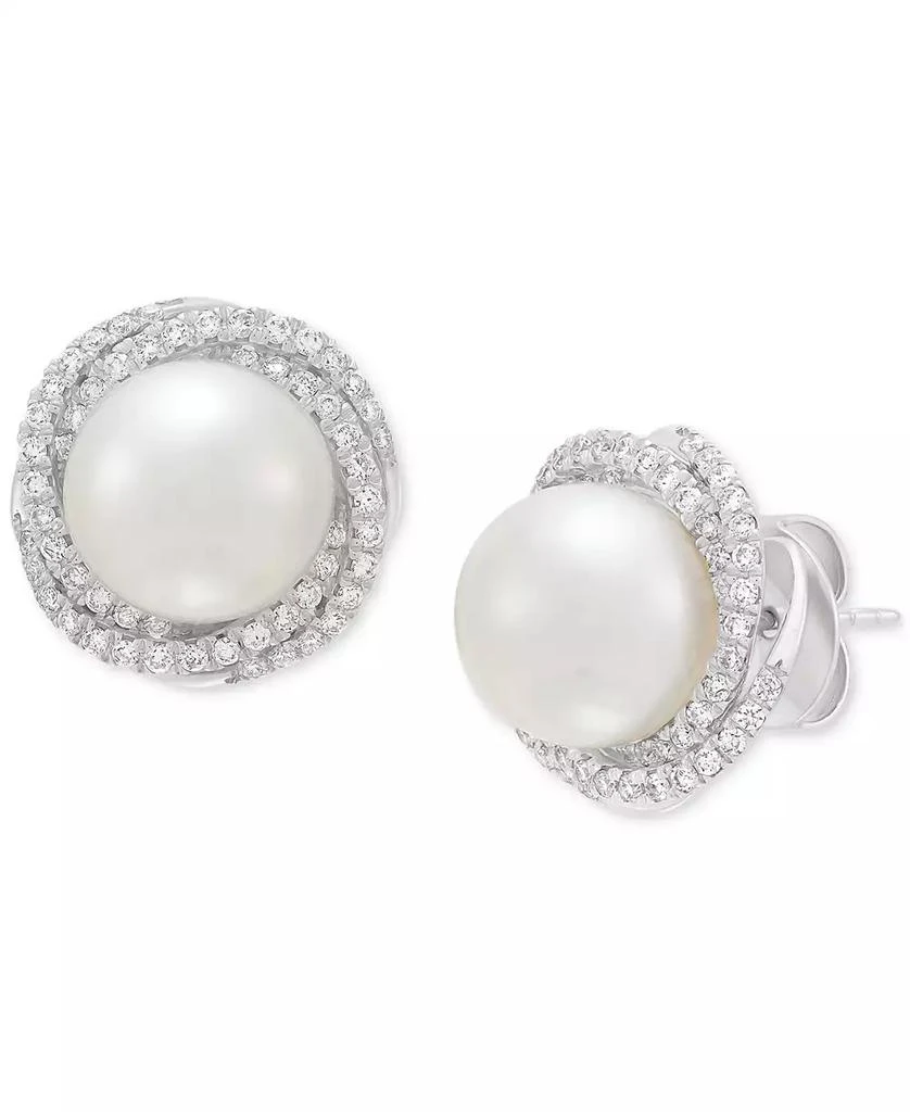 Grown With Love Cultured Freshwater Pearl (6mm) & Lab Grown Diamond (3/4 ct. t.w.) Love Knot Stud Earrings in 14k White Gold 1