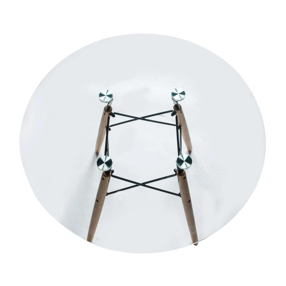 LeisureMod Dover Round Glass Top Dining Table W/ Natural Wood Eiffel Base 4
