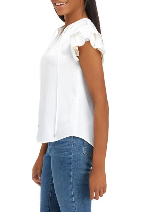 Anne Klein Klein Womens Short Sleeve Ruffle Sleeve Tie Blouse 3