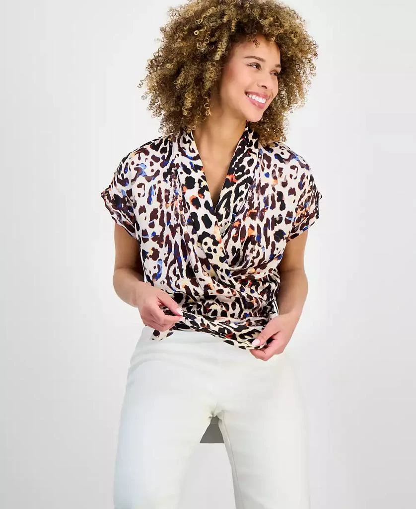Tahari Women's Printed Short-Sleeve Faux-Wrap Top 2