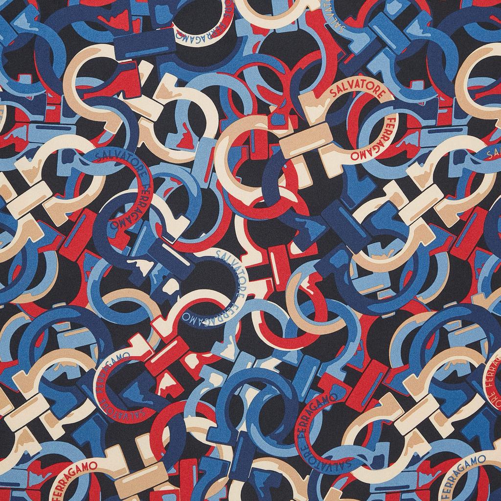 Salvatore Ferragamo Salvatore Ferragamo Navy Blue Logo Print Silk Scarf