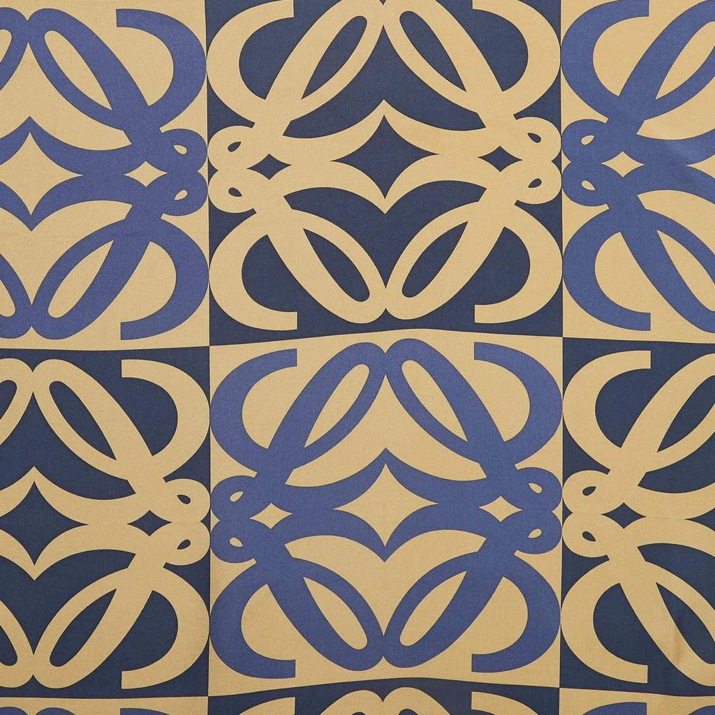 Loewe Loewe Navy Blue & Gold Logo Printed Silk Square Scarf 2