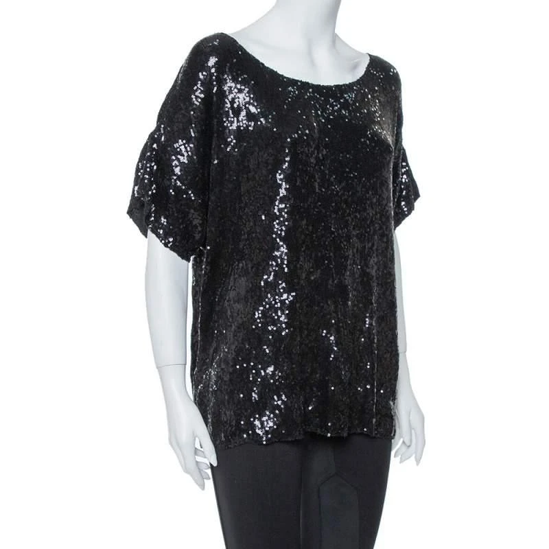 PIERRE BALMAIN Pierre Balmain Black Sequin Embellished Oversized Knit Top M 2