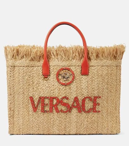 Versace La Medusa leather-trimmed straw tote bag 1