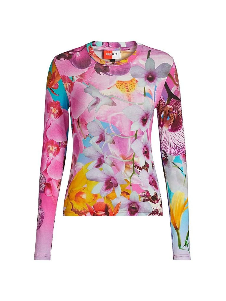 BruceGlen Orchid Floral Rib-Knit Crewneck T-Shirt 1