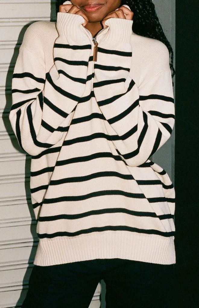 John Galt White & Navy Striped Quarter Zip Sweater 1