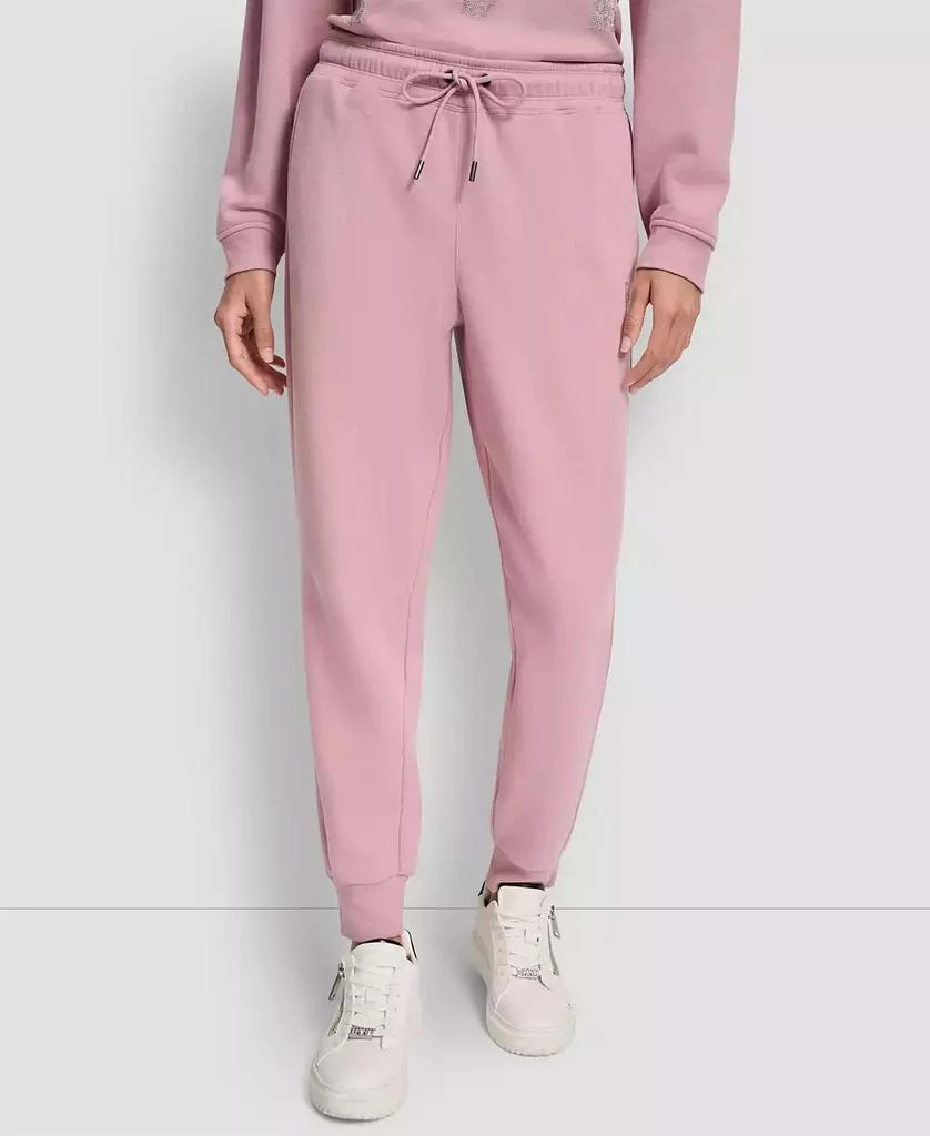 DKNY Women
s Stacked Mini Rhinestone Logo Relaxed Cuff Jogger