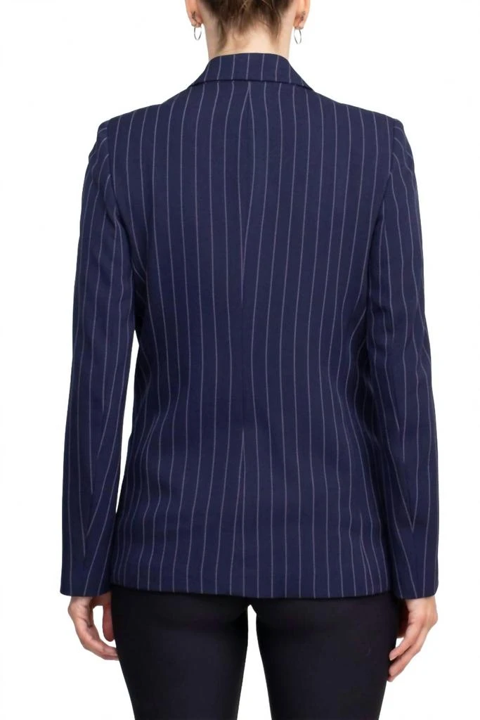 Tahari Notched Collar Two Button Crepe Blazer In Navy Lavender 3