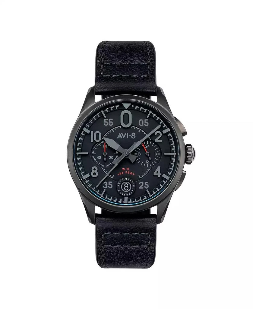 AVI-8 Men's Spitfire Lock Chronograph Black Leather Strap Watch 1