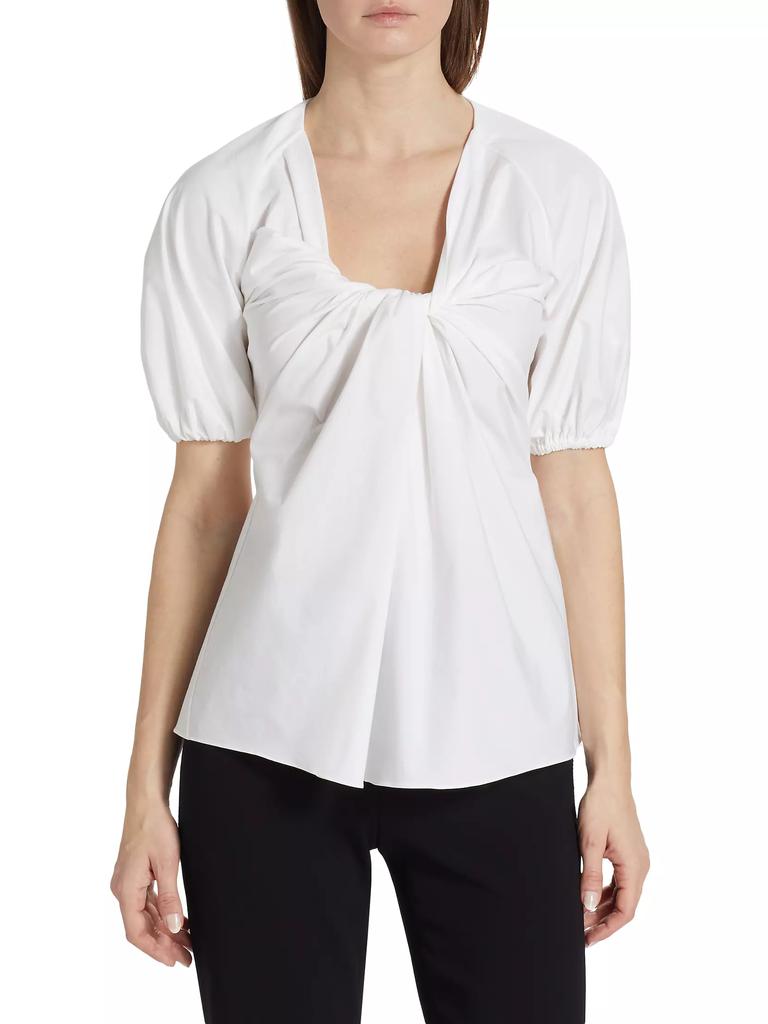 Rosetta Getty Twist-Front Puff-Sleeve Top