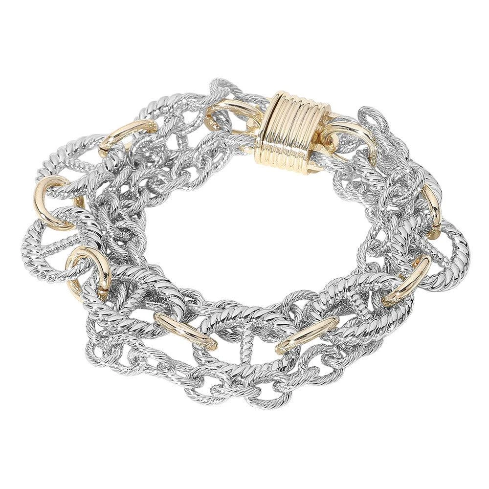 FASHNZFAB 14K Gold Plated Chunky Two Tone Metal Magnetic Bracelet 5