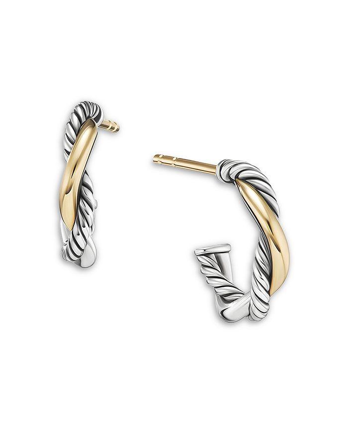 David Yurman Petite Infinity Huggie Hoop Earrings in Sterling Silver with 14K Yellow Gold
