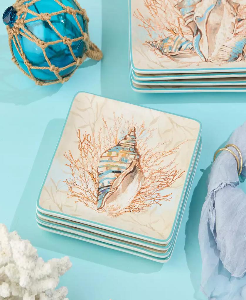 Salad Plate Set Escape to the Sea 4 Piece Multicolored Ceramic - Thumbnail 5
