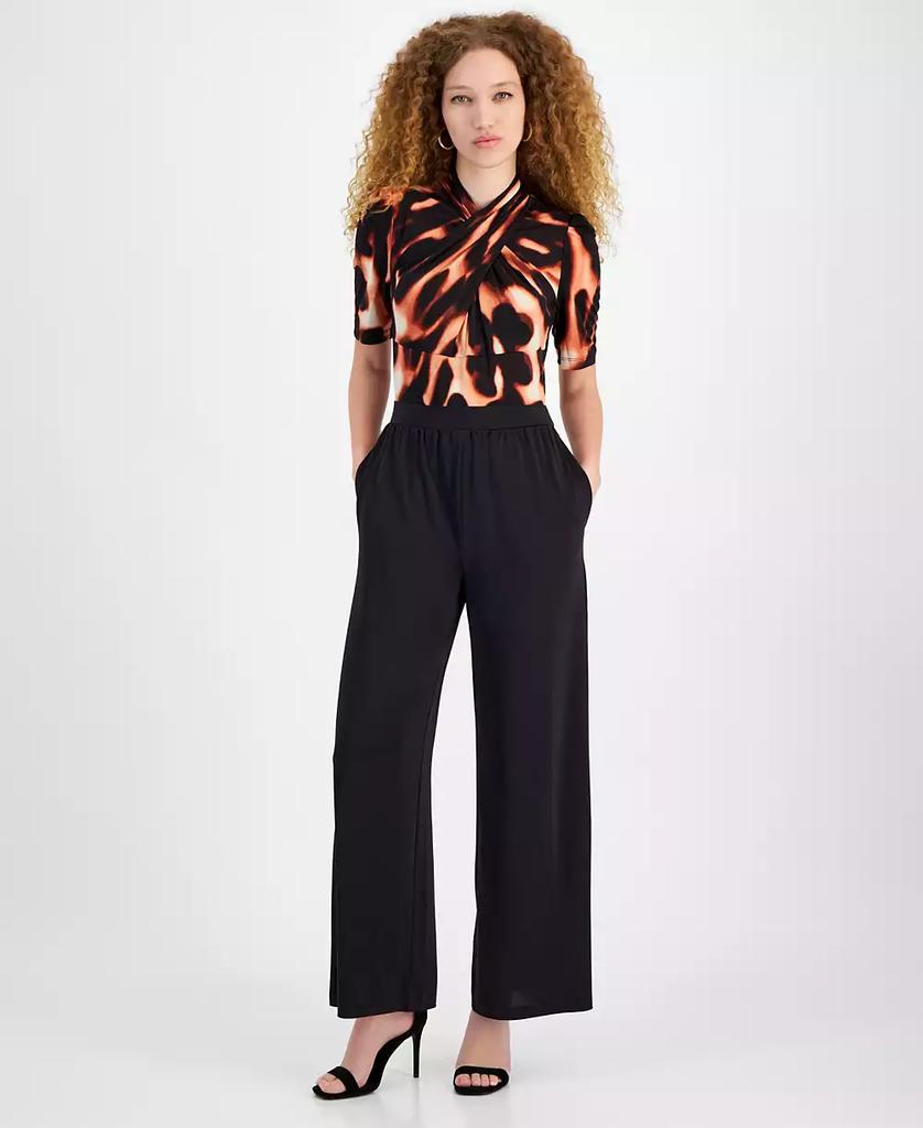 RACHEL Rachel Roy Women's Printed Twisted Short-Sleeve Wide-Leg Jumpsuit