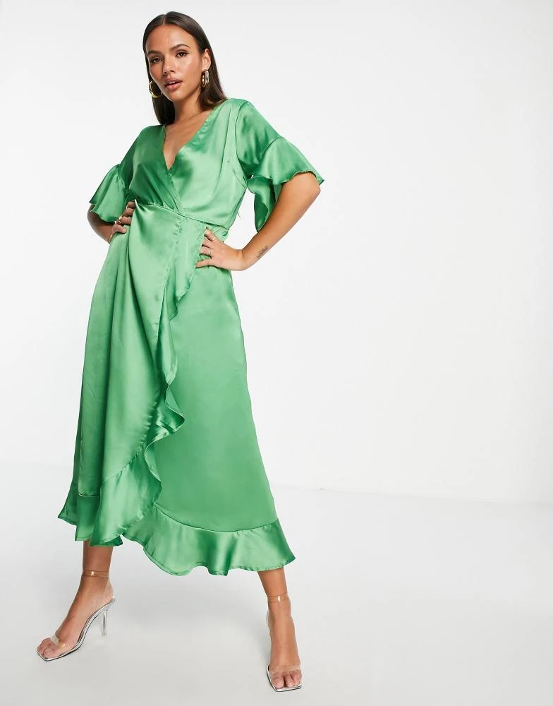 Shop AX Paris wedding guest satin wrap midi dress in green on Sale at  BeyondStyle  Get 60% Off AX Paris wedding guest satin wrap midi dress in  green with Limited-Time Flash