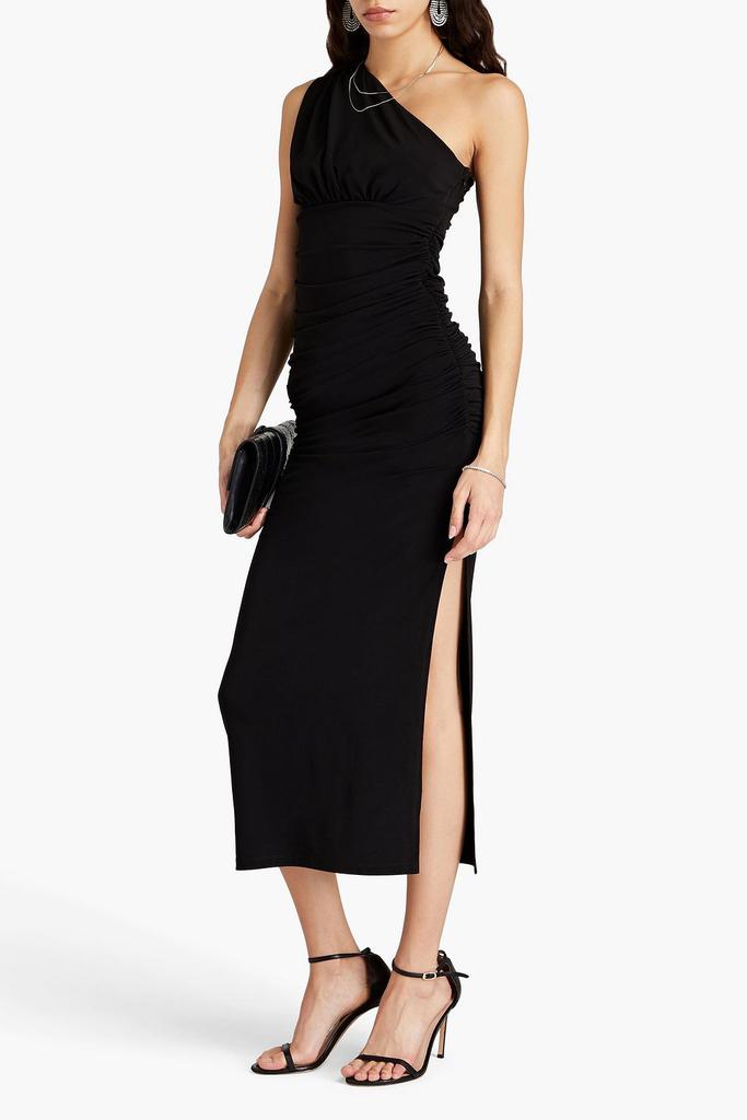 Herve Leger One-shoulder ruched stretch-jersey midi dress