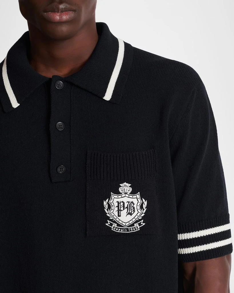 Balmain Men
s College Emblem Pocket Knit Polo Shirt 6