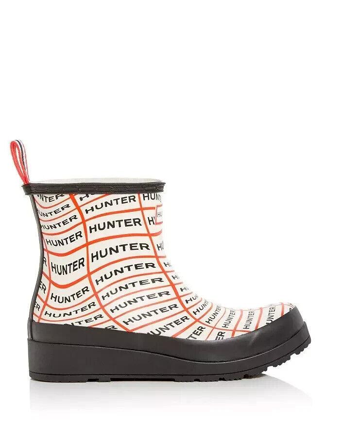 Hunter Original Play Short Women's US 6 White Red Logo Print Rain Boots ZPO815 (White,6)